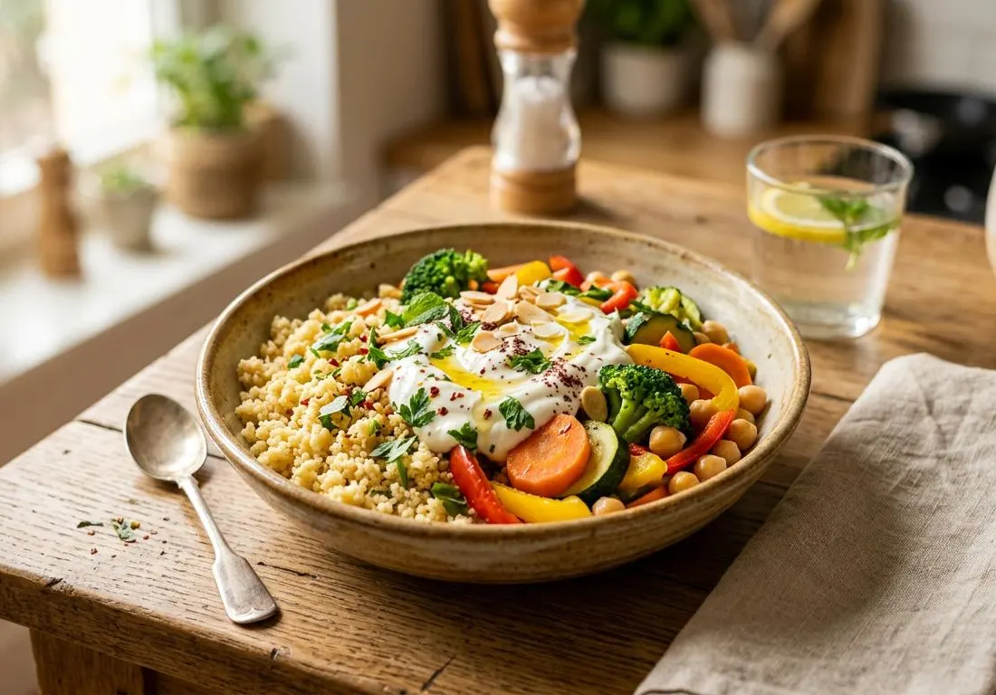 Bol de Semoule aux Légumes Vapeur et Sauce Yaourt