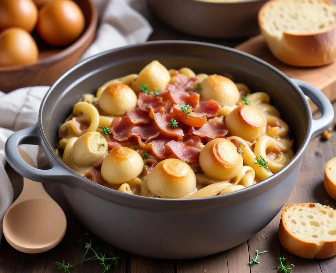 One Pot Pâtes Crémeuses aux Champignons et Bacon
