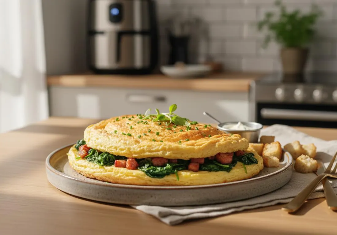 Omelette Aérienne aux Épinards et Lardons à l'Air Fryer