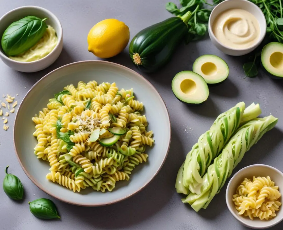 Fusilli de courgette et sa crème d'avocat au citron vert