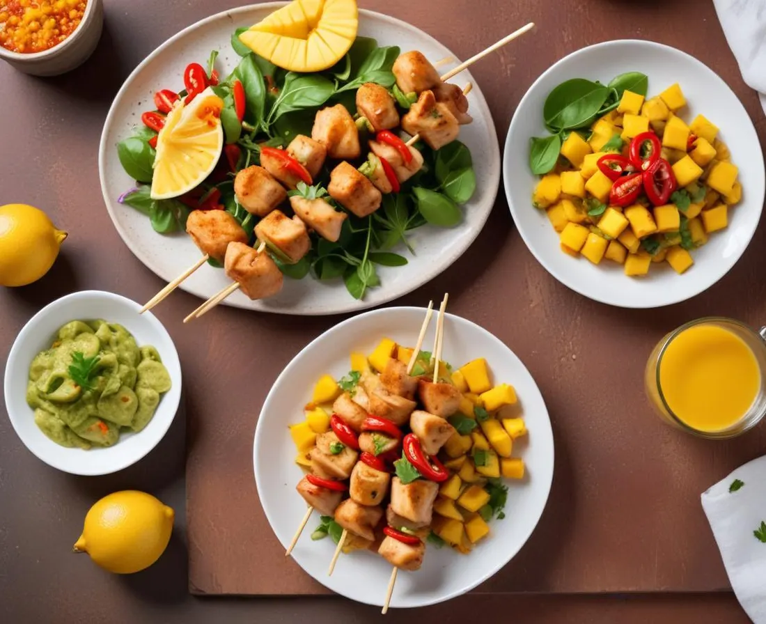 Fusion des Saveurs: Brochettes de Poulet Marinées à la Mangue et Coriandre avec une Touche de Piment d'Espelette