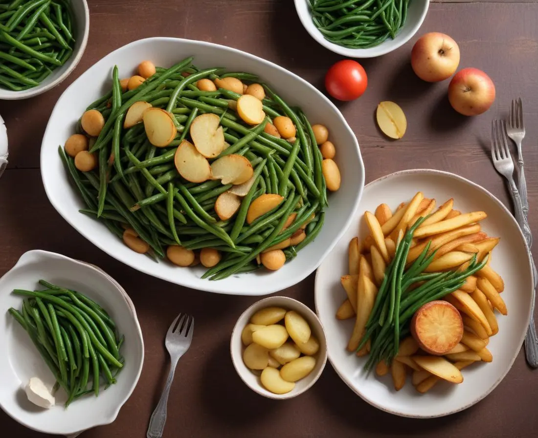 Truite au four, pommes de terre et haricots verts