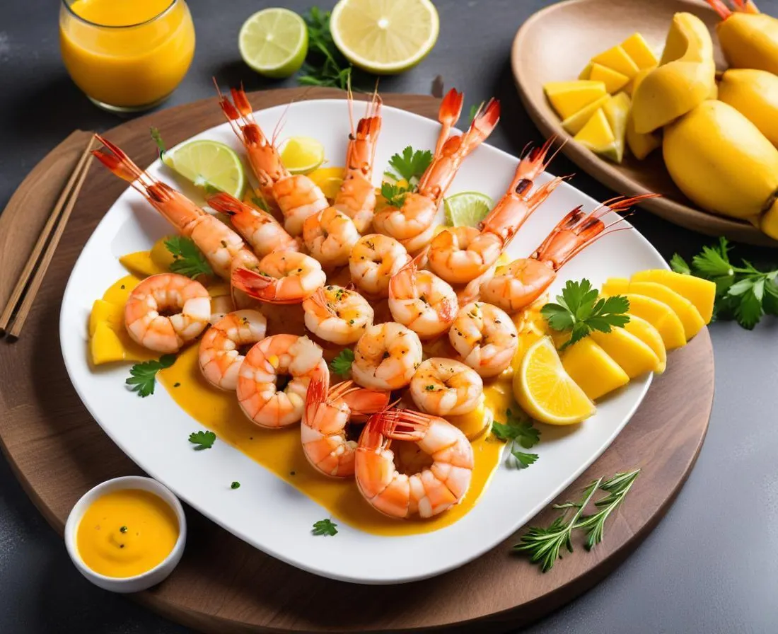Brochettes de Gambas et Mangue Sauce Citronnelle