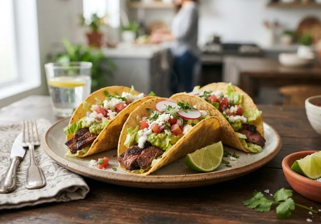 Tacos croustillants de bœuf grillé et avocat frais