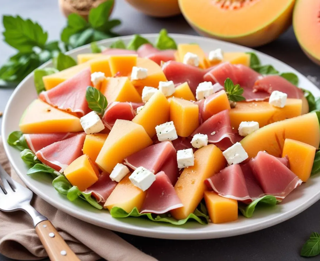 Salade Estivale Melon, Jambon Cru et Feta