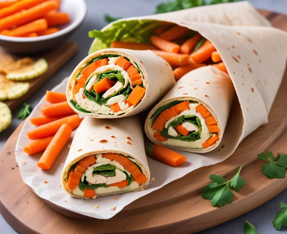 Wrap au Houmous, Carottes Râpées et Épinards Frais