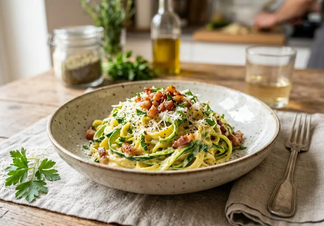 Tagliatelles de Courgettes à la Carbonara Authentique