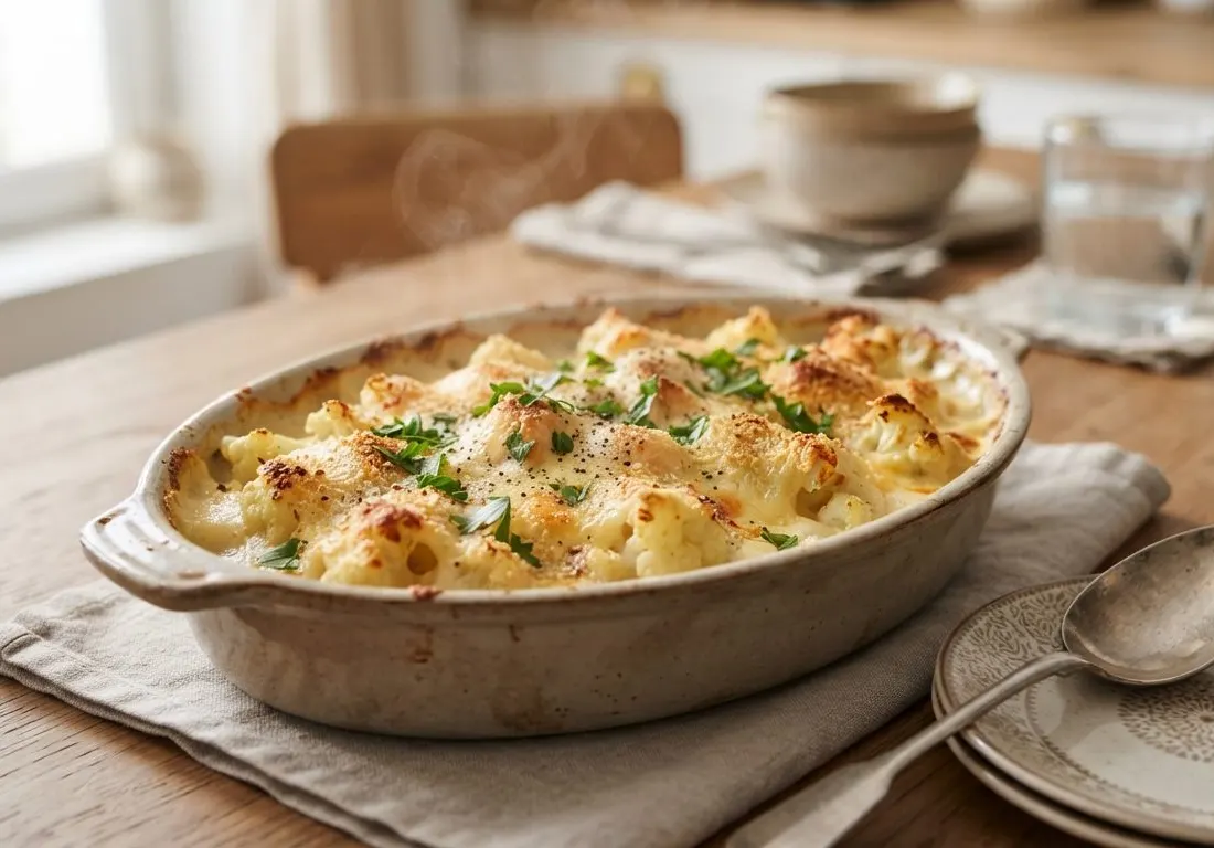 Gratin de chou-fleur, béchamel et emmental râpé