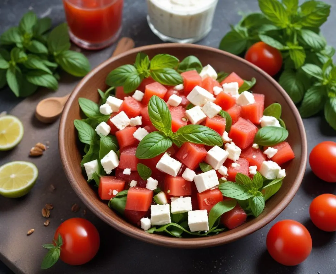 Salade d'été pastèque, feta et menthe