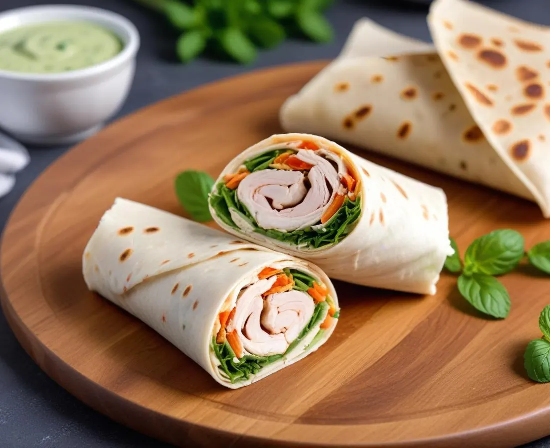 Wraps Frais au Poulet, Yaourt et Menthe