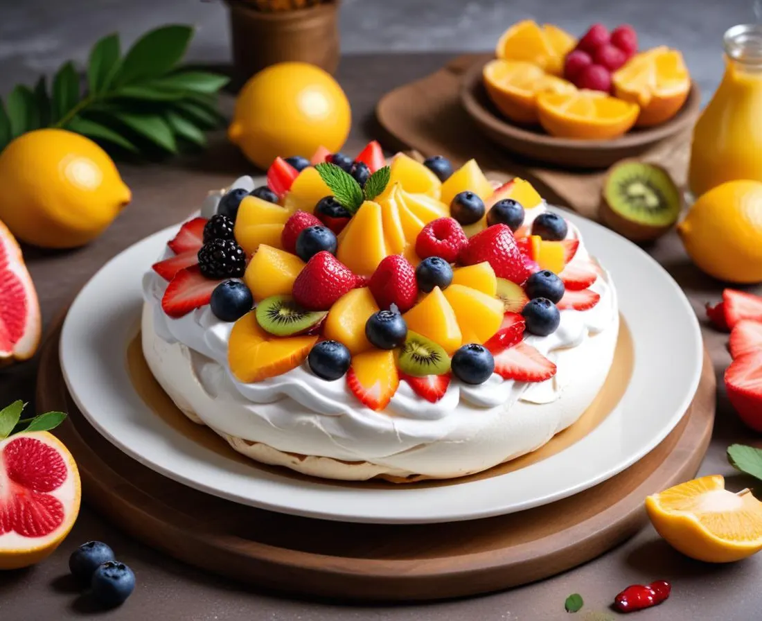 Pavlova aux fruits exotiques