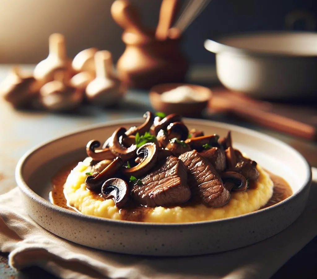 Sauté de veau aux champignons d'hiver et polenta crémeuse