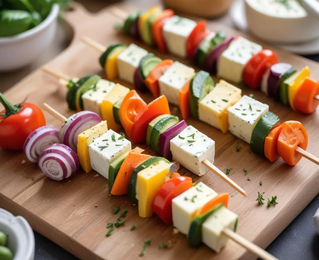 Brochettes de légumes printaniers au fromage de chèvre