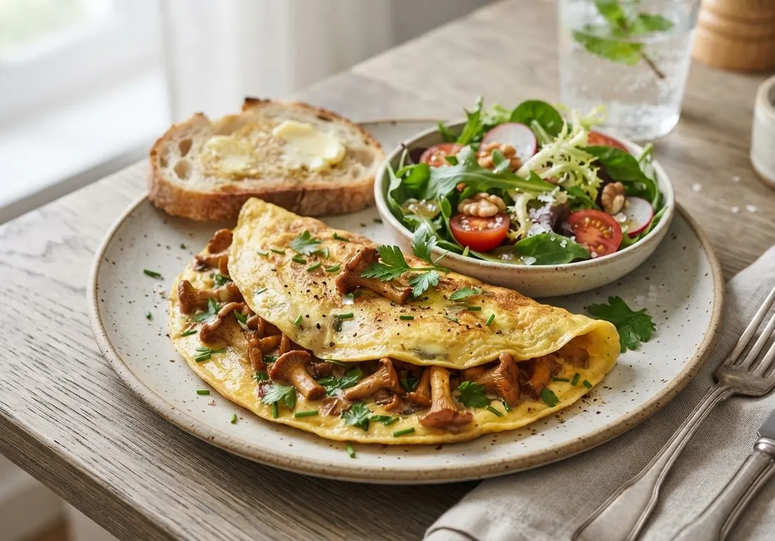 Omelette aux girolles et salade verte