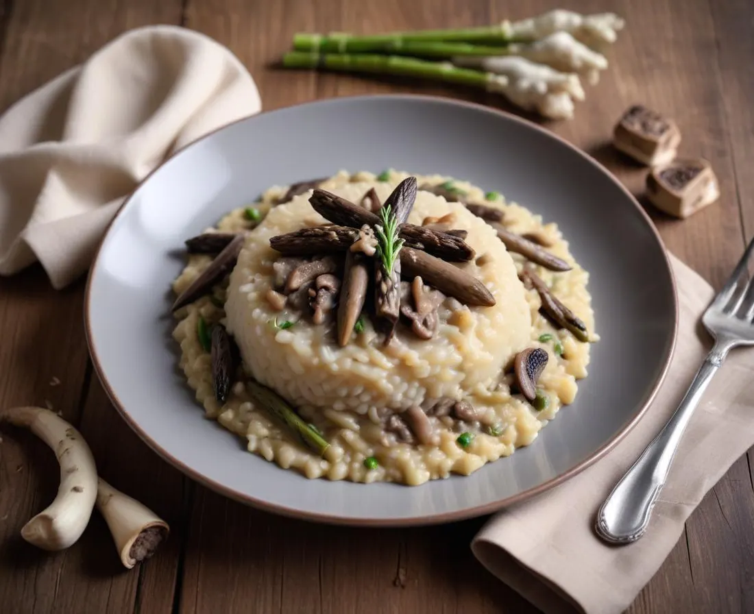 Risotto crémeux aux morilles et asperges sauvages