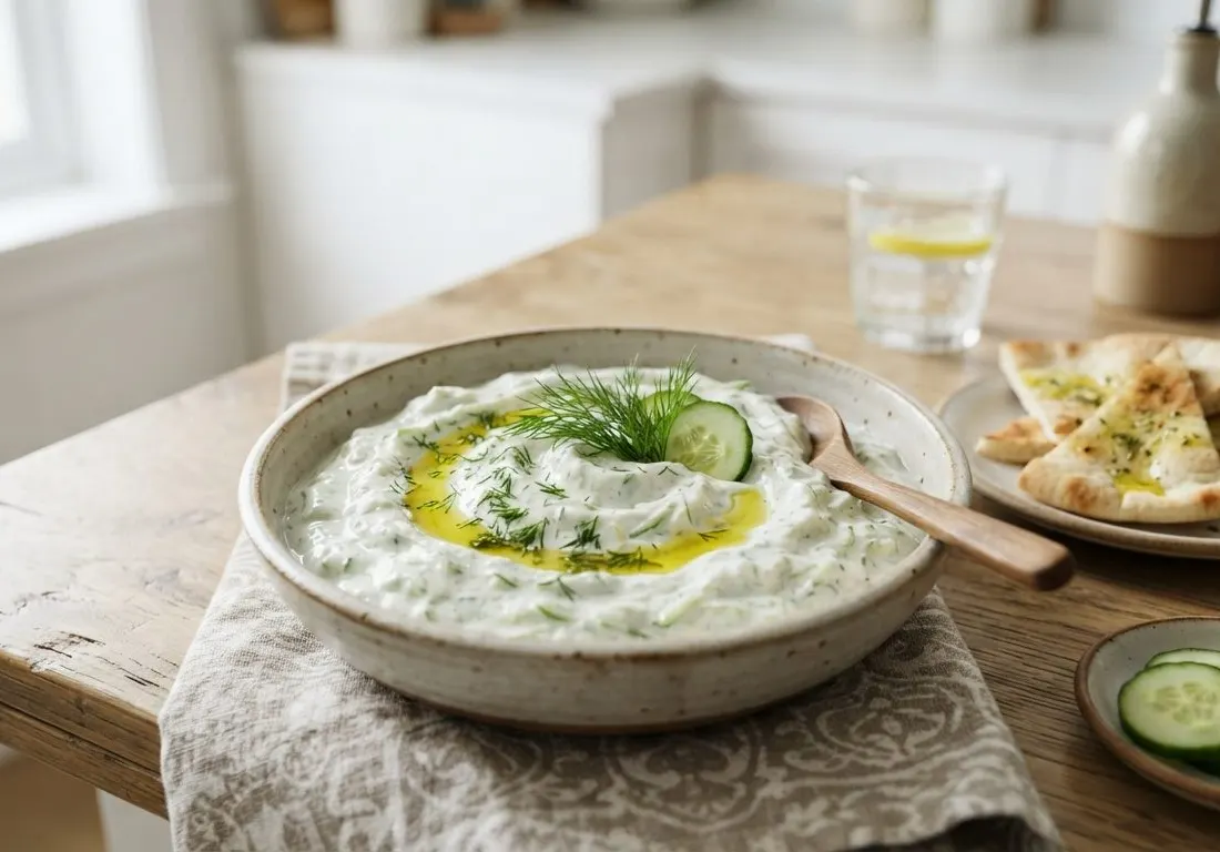 Tzatziki de concombre traditionnel au yaourt grec et à l'aneth