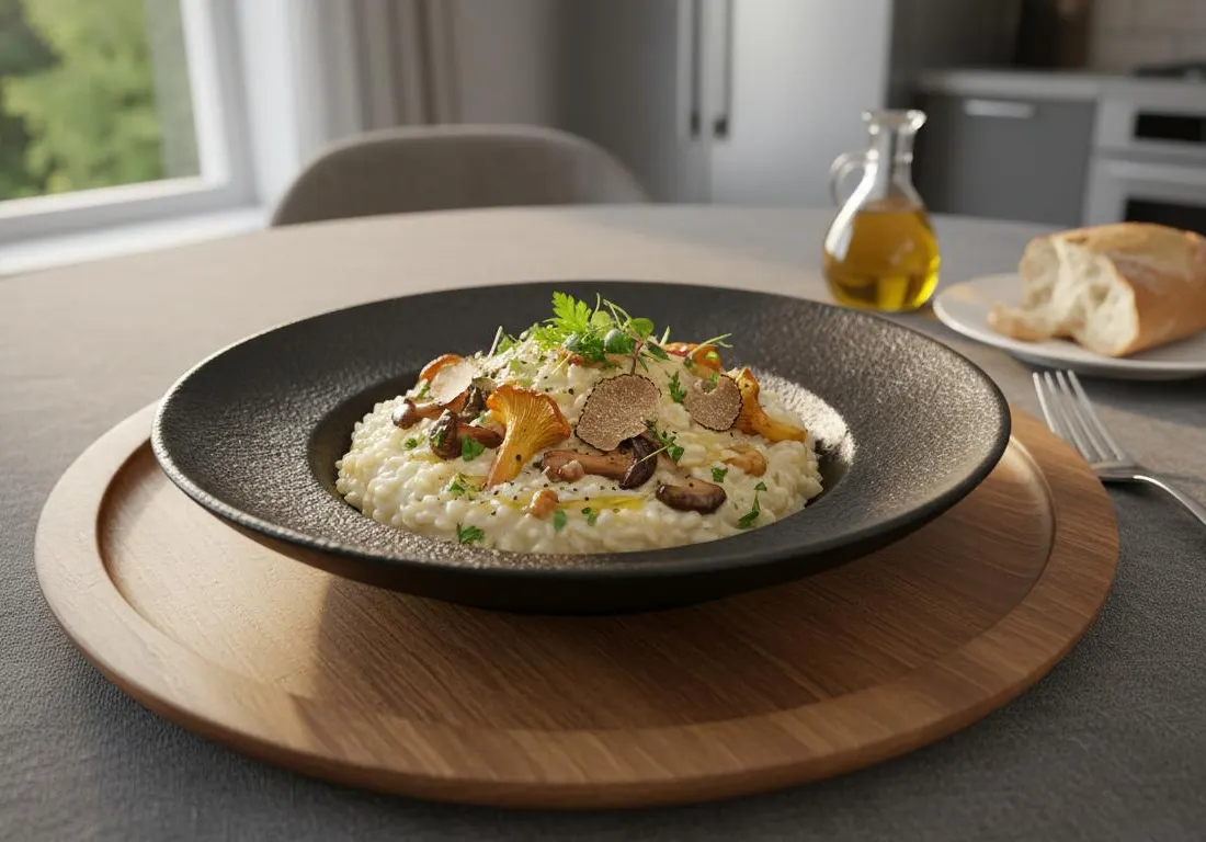 Risotto Binaire aux Champignons et Huile de Truffe