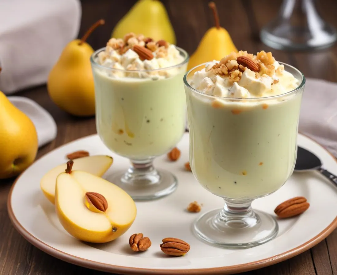 Verrine de mousse de roquefort, poire et noix