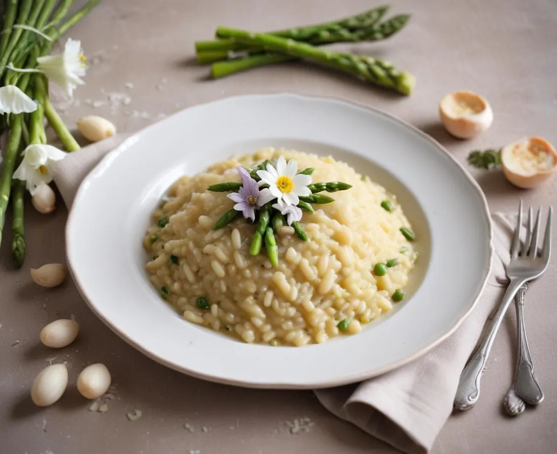 Risotto aux asperges sauvages et fleurs de sureau