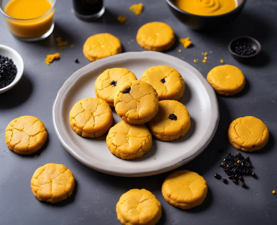 Cookies salés au curcuma et sésame noir