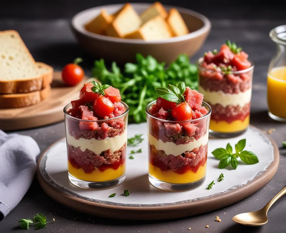 Verrine de tartare de bœuf aux câpres et parmesan