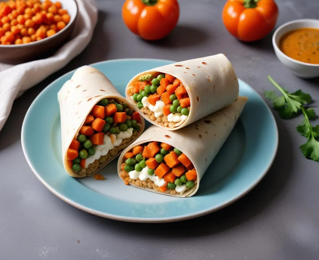 Wrap aux Pois Chiches, Carottes et Sauce Yaourt-Cumin