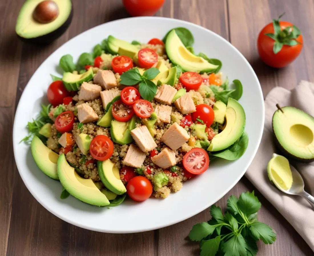 Salade de Quinoa au Poulet, Poivrons et Avocat