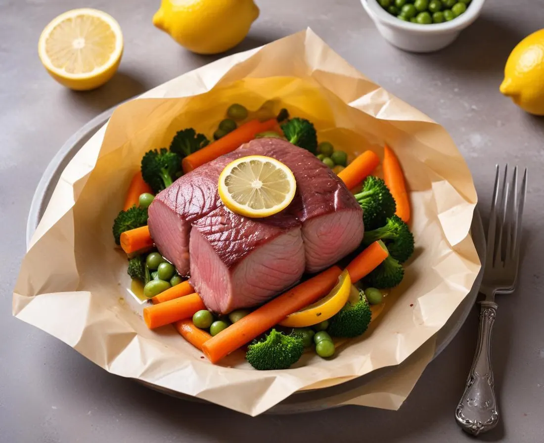 Filet de truite en papillote aux légumes printaniers et citron