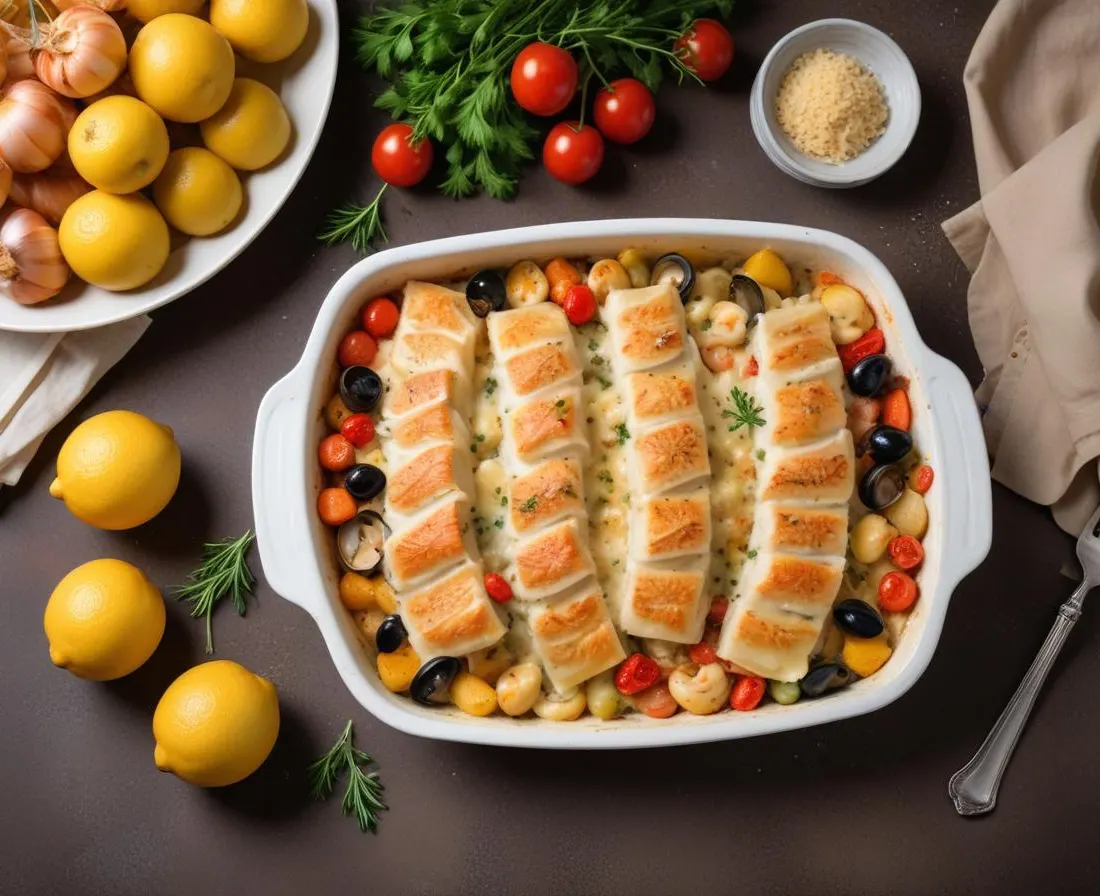 Gratin de poisson aux fruits de mer et aux légumes