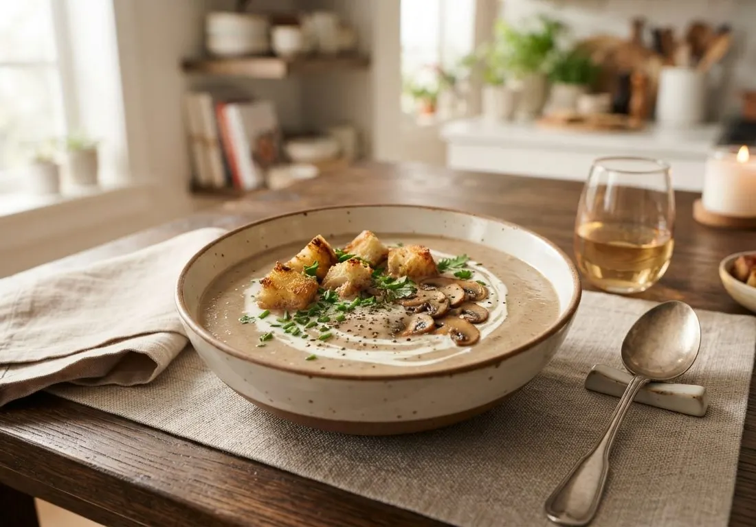 Velouté de champignons et croûtons