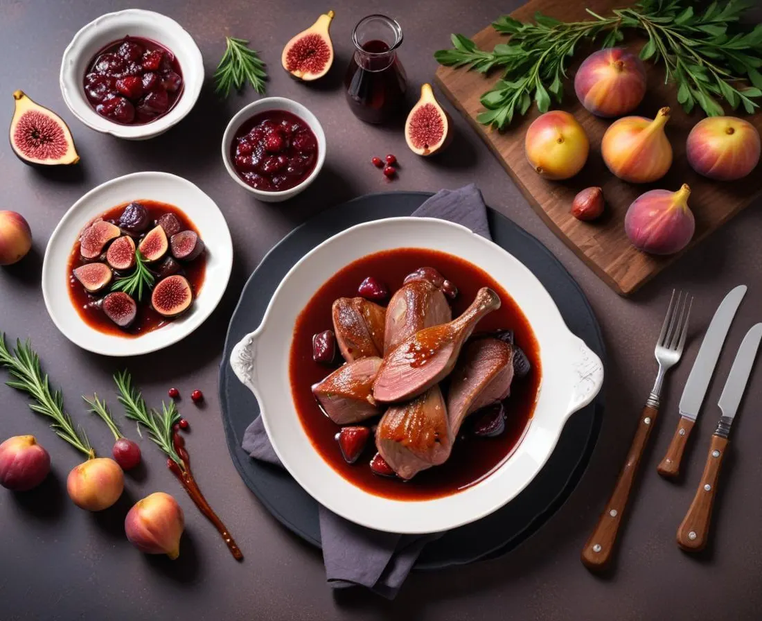 Magret de canard aux figues et sauce au vin rouge