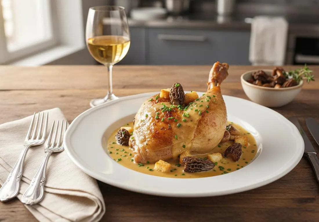 Chapon Festif au Vin de Paille et Morilles