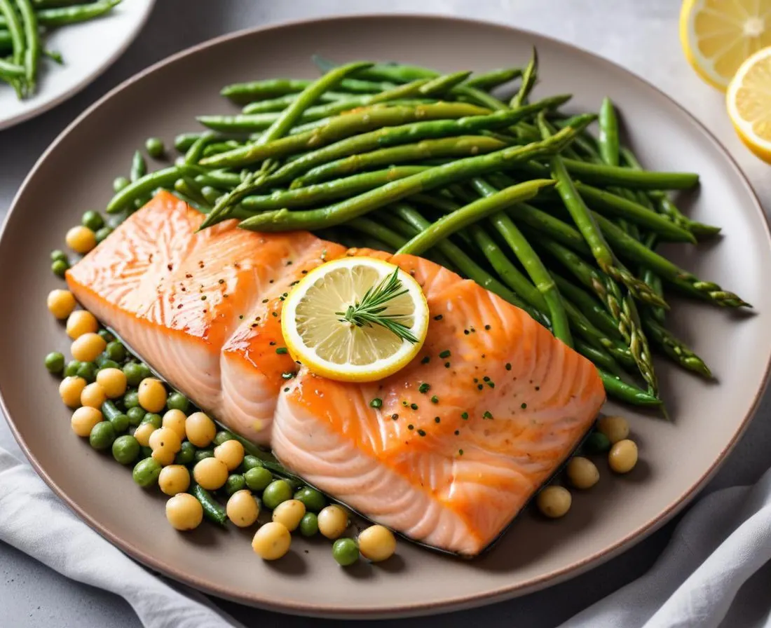 Saumon au four citronné et haricots verts croquants