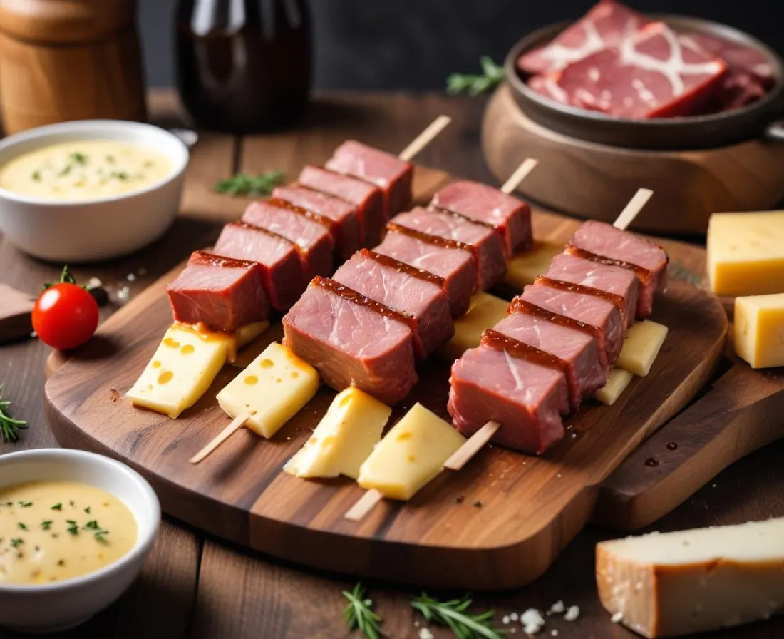 Brochettes de bœuf et fromage à raclette