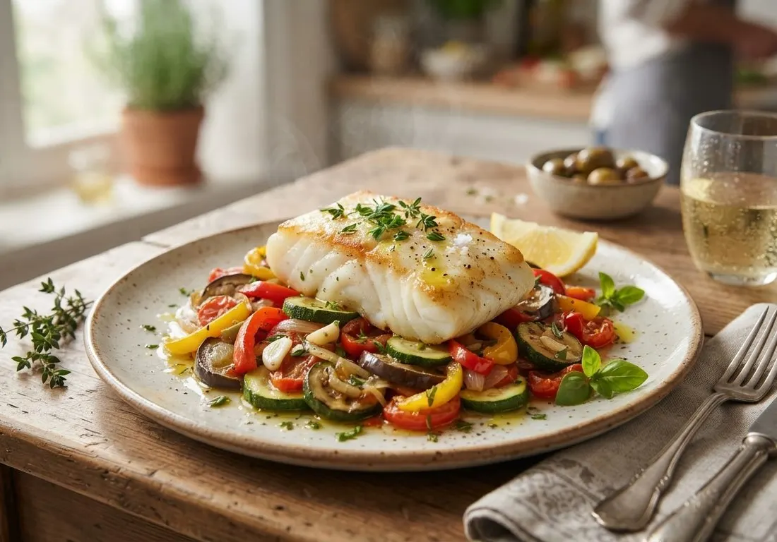 Ratatouille et dos de cabillaud