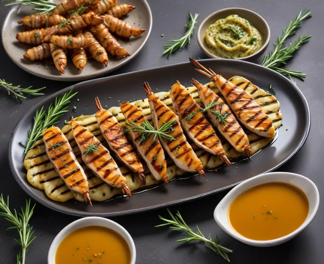 Insectes Balmain grillés avec sauce au beurre à l'ail et aux herbes