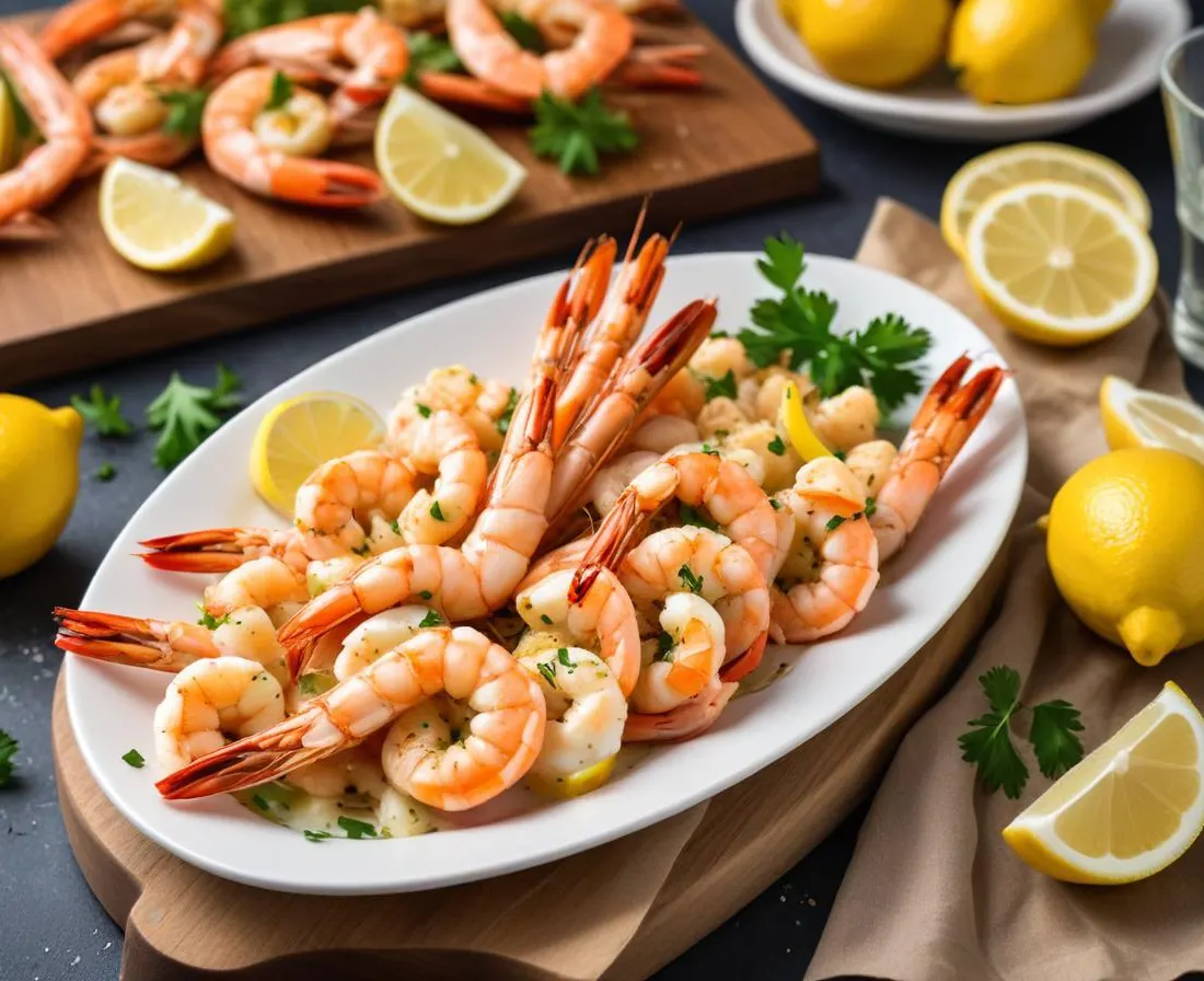 Brochettes de crevettes marinées à l’ail et citron