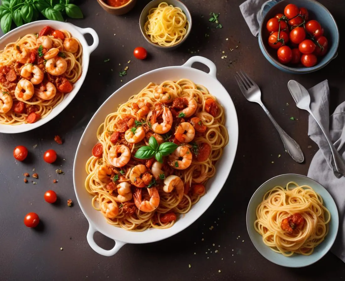 Spaghetti aux Crevettes et Chorizo pour 6 personnes