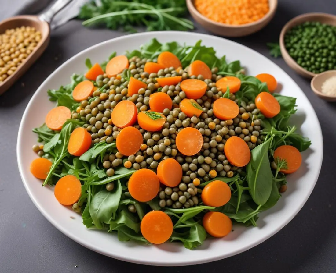 Salade de lentilles, carottes râpées et vinaigrette légère