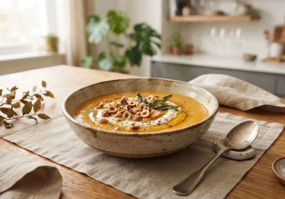 Velouté de potimarron aux éclats de noisettes