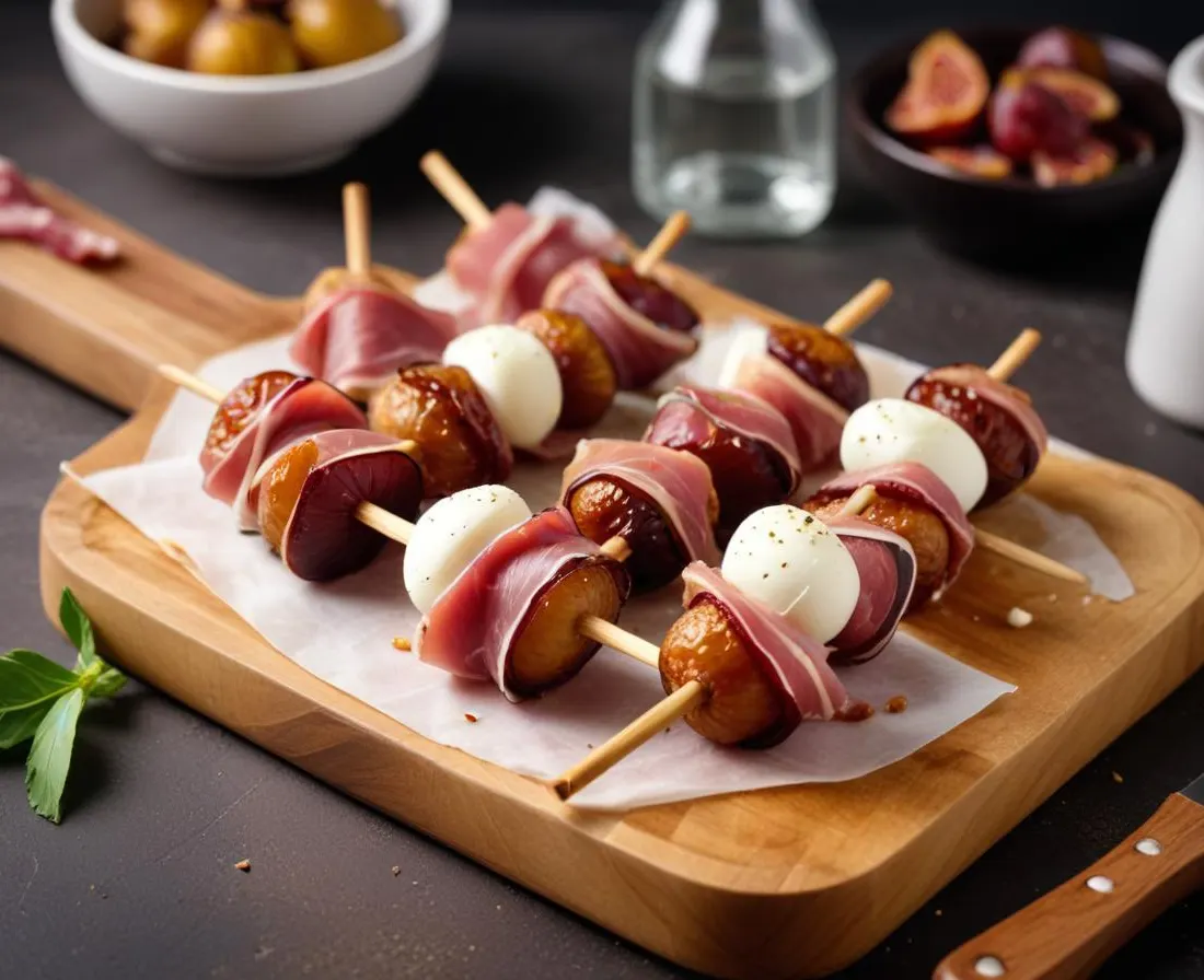 Brochettes de Figues, Jambon Cru et Mozzarella