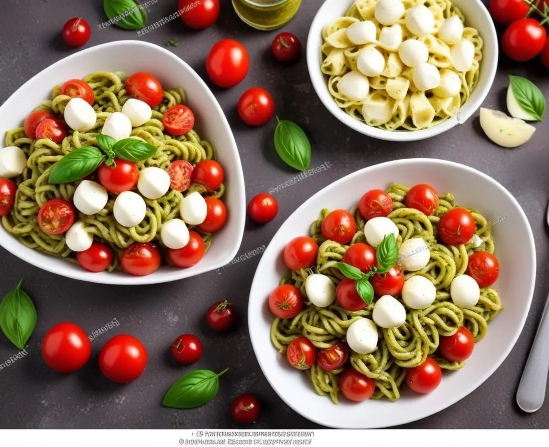 Salade de Pâtes Fraîche au Pesto, Tomates Cerises et Mozzarella