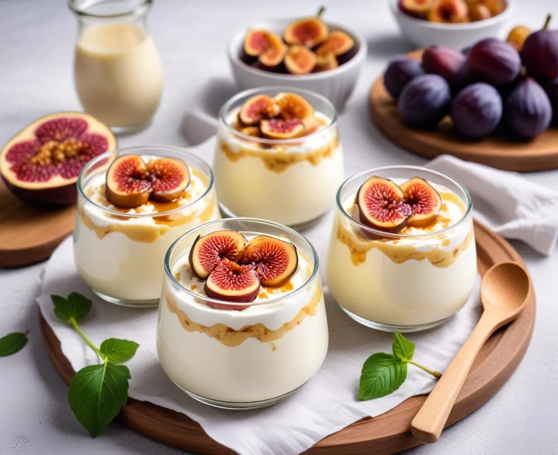 Verrines de mousse de ricotta, figues fraîches et miel