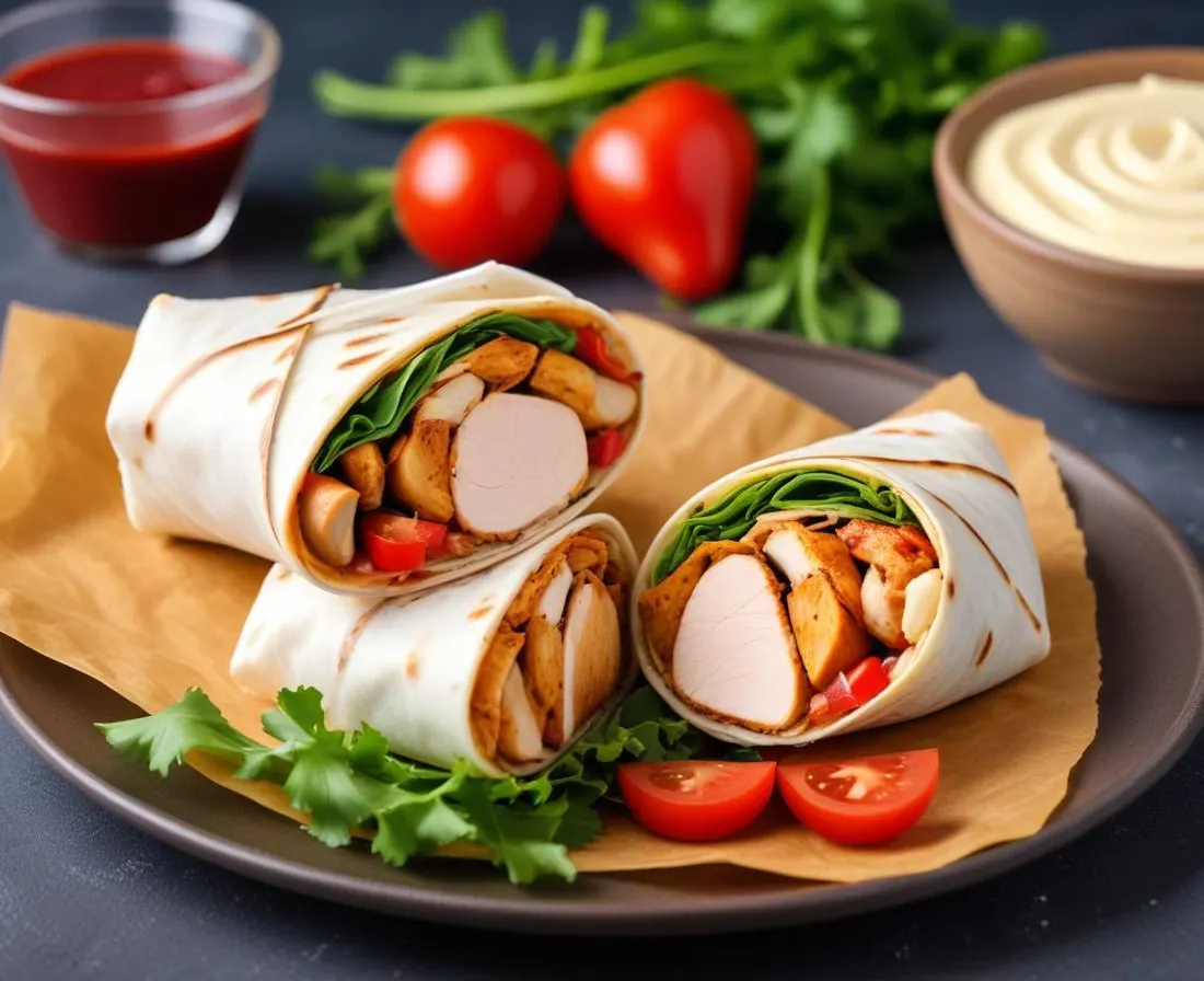 Wrap au Poulet Grillé, Sauce Yaourt et Légumes Frais