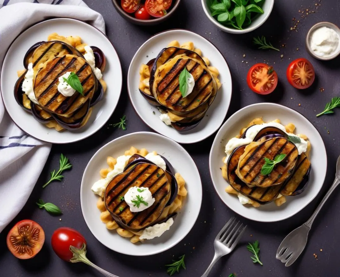 Pâtes aux aubergines grillées et ricotta fraîche