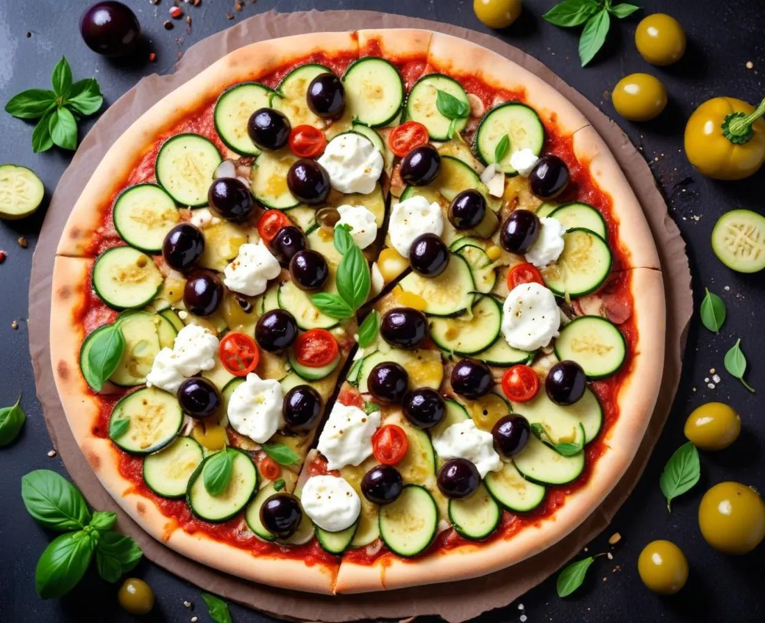 Pizza Courgette Feta Olives Noires