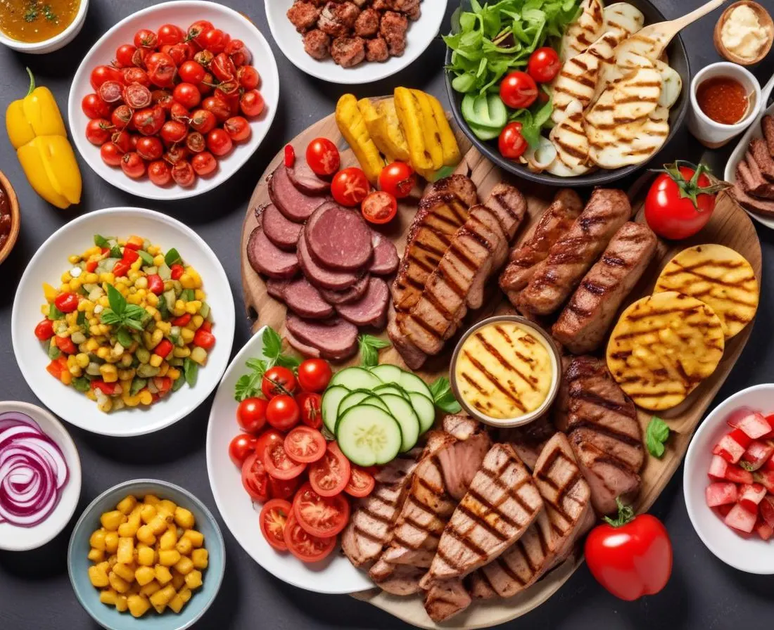 Barbecue Estival : Grillades Variées et Salades Fraîches