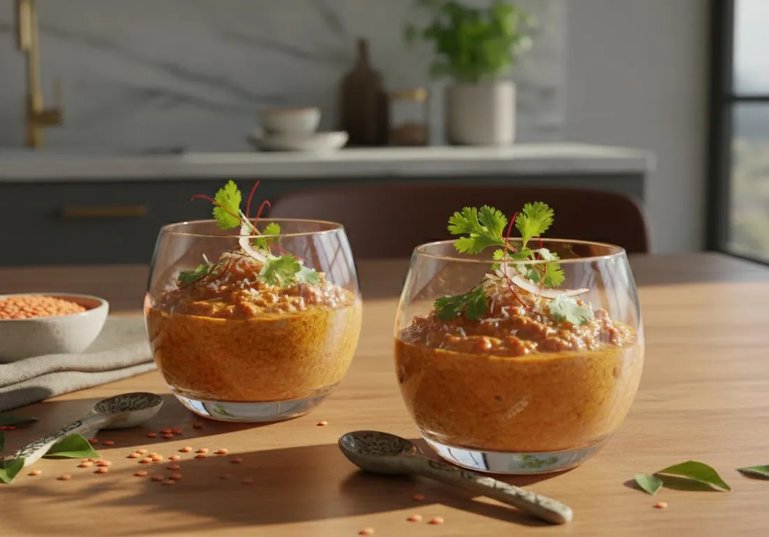 Verrines de Lentilles Corail au Lait de Coco et Curry