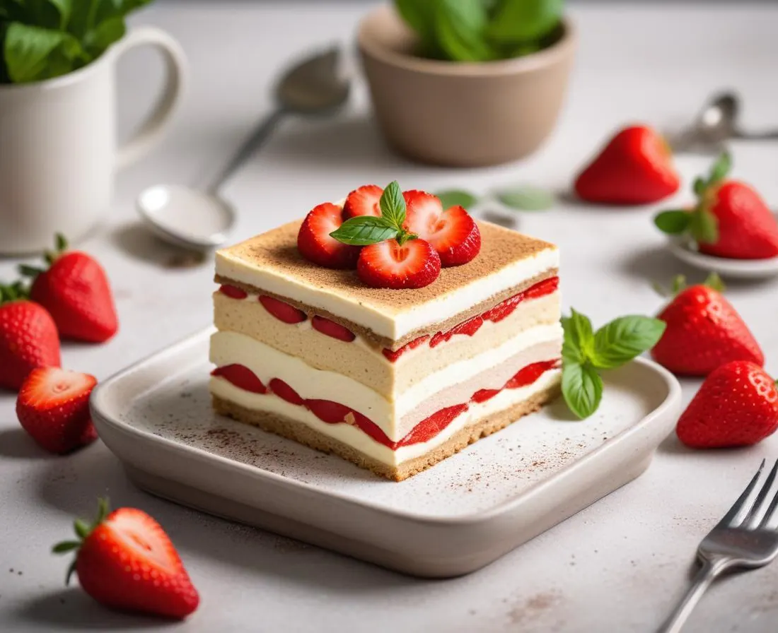 Tiramisu aux fraises et basilic