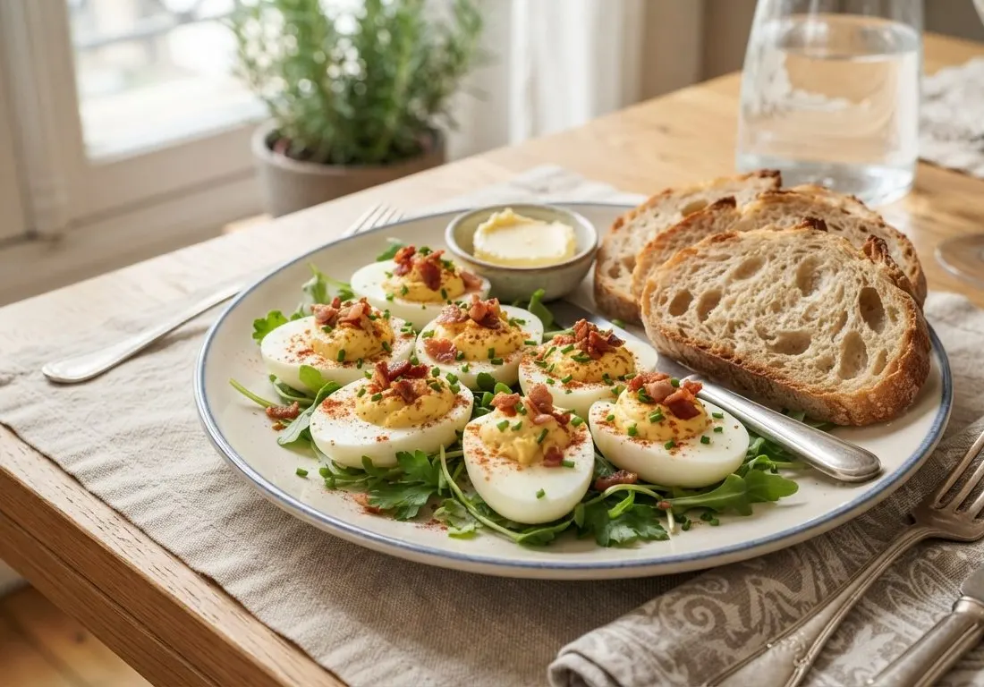 Oeufs mimosa et pain de campagne